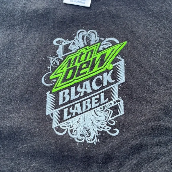 Mountain Dew Baby Onesie Outfit Black Label 18 Months Romper T-shirt Mt Soda Pop - Picture 3 of 4